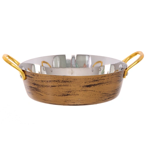 Сковорода из нержавеющей стали 15,5см с ручками из латуни, цвет Антик