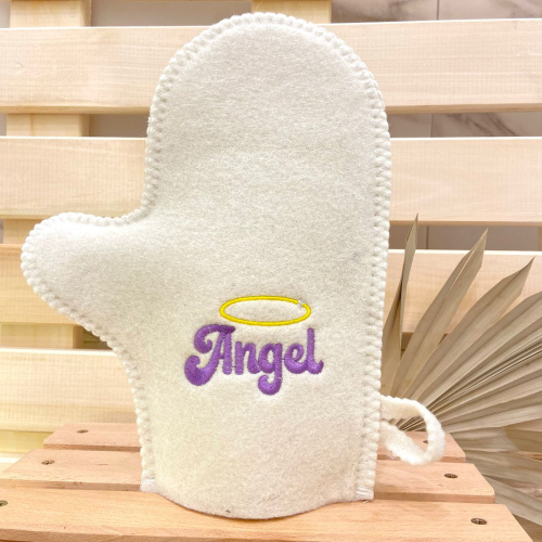 Варежка банная с вышивкой "Angel", цвет белый, без упаковки