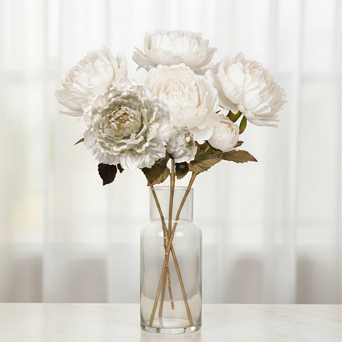 Искусственные цветы FLOWERS GLAMOUR 60см Пионы 2 цветка белые_10