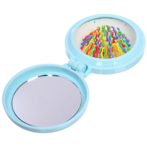 Расческа массажная детская складная КАРАМЕЛЬ, бабочка, цвет голубой, d-6см (пакет с подвесом)_5