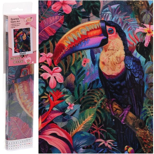 Алмазная мозаика в рулоне 30*40см полная выкладка "DIAMOND", Какаду