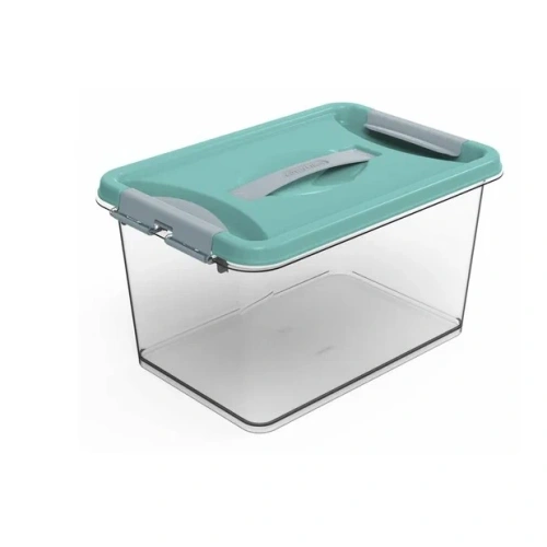 Контейнер для хранения с крышкой, ручкой и ручками-защелками"КЛИК", бирюзовый, 23*35*19,1см, 10л С274БИР
