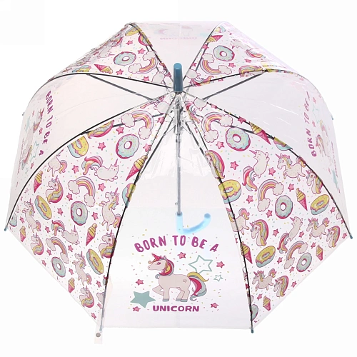 Зонт-трость женский купол Единорог микс 4 цвета, 8 спиц, d-82см, длина в слож виде 82см    _22