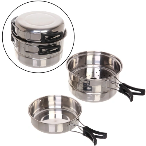 Набор походной посуды 3 предмета (чаша 17,5*10см, сковорода 17*4см, пароварка 16см)★