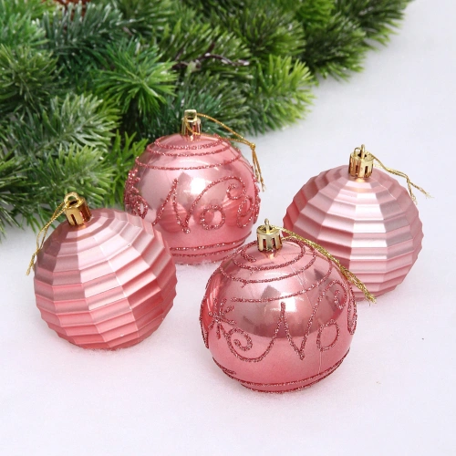 Набор шаров "Зимний коллаж" 7 см (в наборе 4 шт), Розовое золото