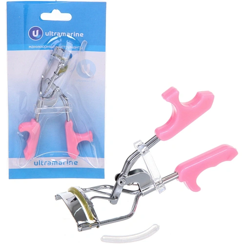 Щипцы для завивки ресниц "Beauty Shop", металлический цвет, розовые ручки, 10*3см (блистер Ultramarin)