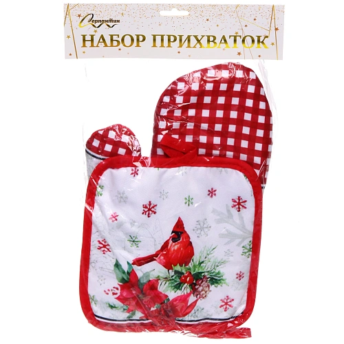 Прихватка в наборе с прихваткой-варежкой Miracle, зимняя птица, 25,517 см, 1717 см_7