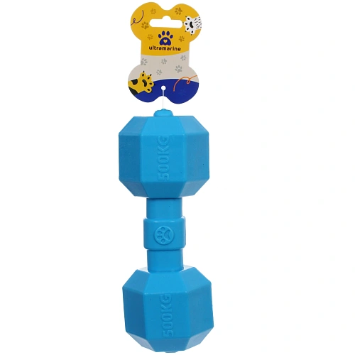 Игрушка для средних и крупных пород собак Гантель, цвет синий, с пищалкой, 20,37,36,3см_4