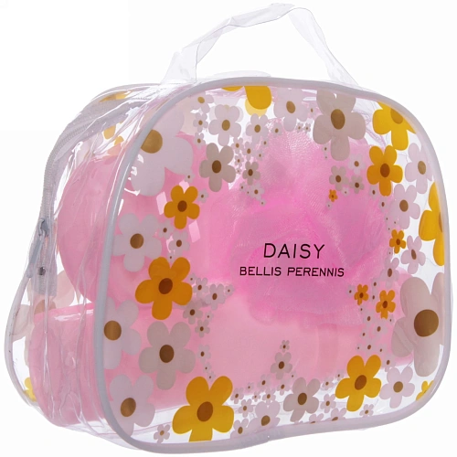 Набор банный дорожный 4шт Traveler - Ромашки, микс 3 цв, (мочалка, футляр 2шт, расческа), 2015,58,5_11