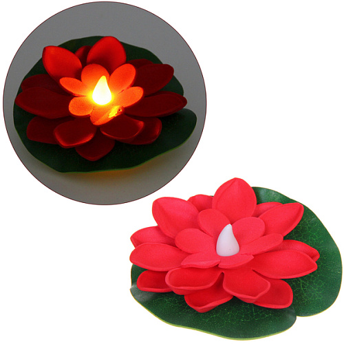 Растение водоплавающее "Кувшинка" d-10 см от контакта с водой, красный с подсветкой (RGB)