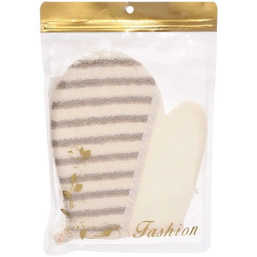 Мочалка - варежка массажная SANTA MONIKA - BOKALLI, цвет белый  серый, 2218см (ZIP пакет)_6