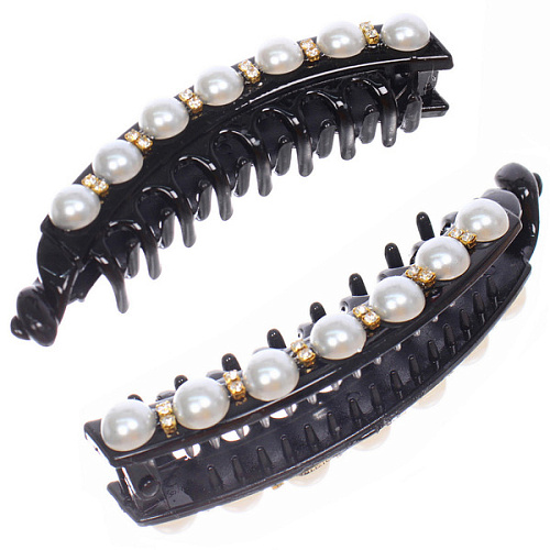 Заколка - банан для волос в пакете "PREMIUM", летани, цвет чёрный, 10*2.5см