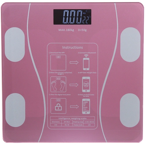 Весы напольные электронные "SMART - Style" 28*28*0,5 см, bluetooth (работает от 2хААА), Розовый