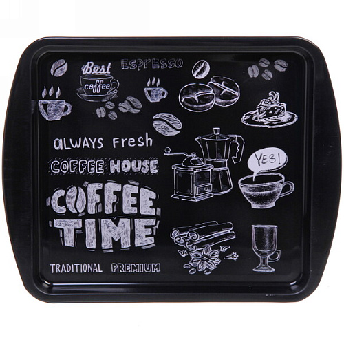 Поднос жестяной "Coffee time" 24,5*19,5см, черный