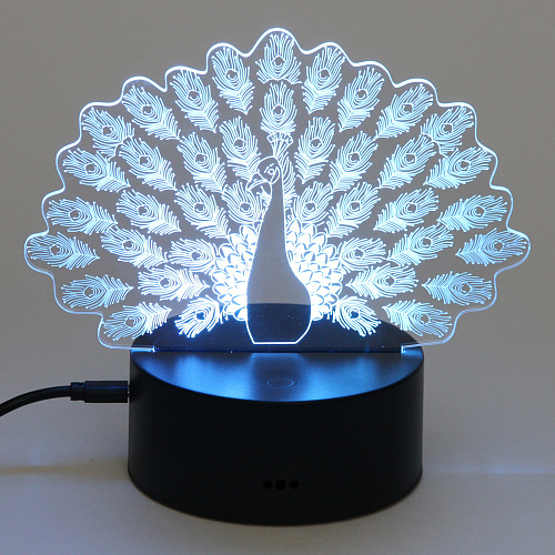 Светильник ночник 3D-Павлин на пластиковой подставке, с включателем USB_4