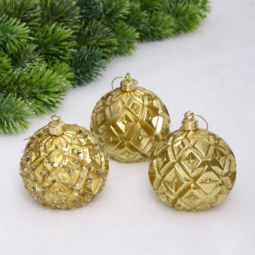 Новогодние шары VERSAILLES "Калипсо" 8 см (набор 3 шт), Золото