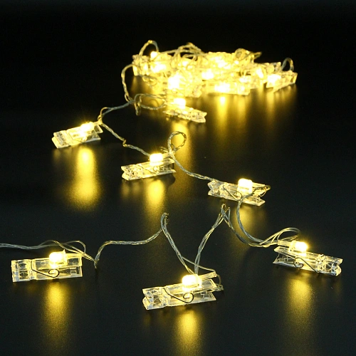 Гирлянда для дома   4,0 м 20 ламп LED с насадками ПРИЩЕПКА, прозрачпровод, IP-20, Теплый белый_26