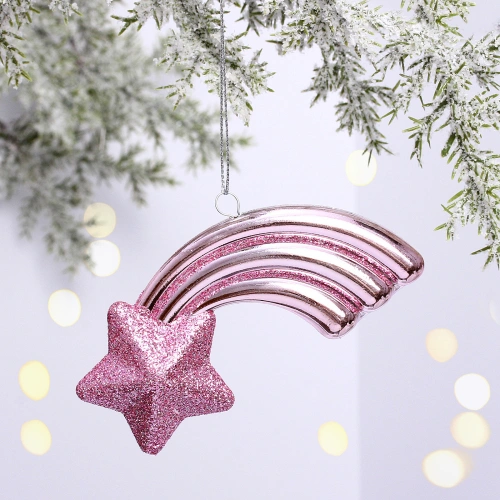 Ёлочная игрушка "Звезда желаний" 11*5*1,5 см, розовый