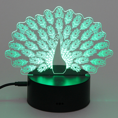 Светильник ночник 3D-Павлин на пластиковой подставке, с включателем USB_6