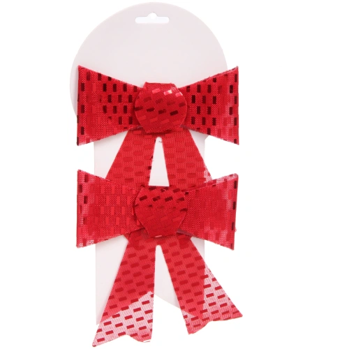 Бант на ёлку "Сияние" 13*16 см (набор 2 шт), Красный