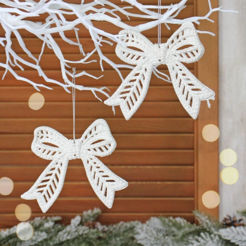 Подвески в блёсках "Сказочные бантики" 9*11 см (набор 2 шт), Белый
