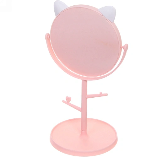 Зеркало настольное High Tech Кошка, односторонее, цвет розовый, d-16,8см, высота 30,5см_3